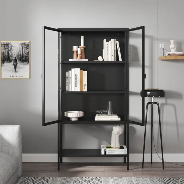en.casa Vitrinekast Borshavisa staal 160x80x35 cm zwart [en.casa]