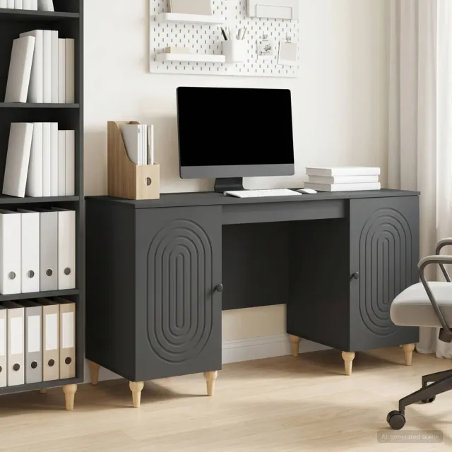vidaXL Bureau Zwart 142,5 x 50 x 75 cm Bewerkt hout, foto 2