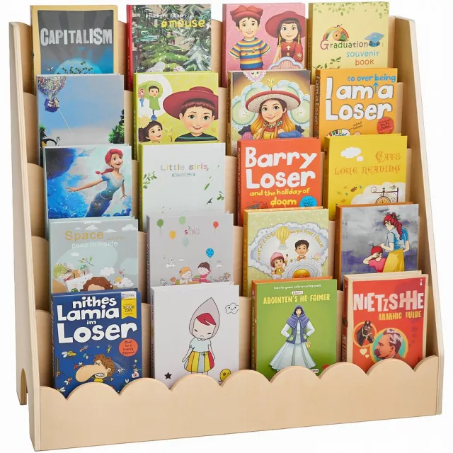 Vevor Montessori Boekenplank 5-laags Kinderboekenplank met Gegolfde Rand, Boekenplank Aan de Voorkant met Dubbele Haken, Babyboekenplank Kinderkamerplank voor Kleuterschool Kleuterschool, Lichtbruin