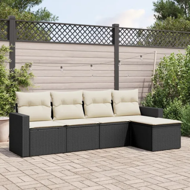 vidaXL 5-delige Loungeset met kussens poly rattan zwart, foto 2