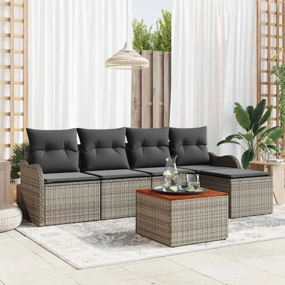 vidaXL Tuinbankenset 6 st Grijs poly rattan, foto 3