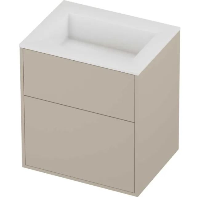 Proline Aristo Badmeubelset Polystone Elegant 2 Laden 60x46x67 cm Glans Wit Soft Linen Beige