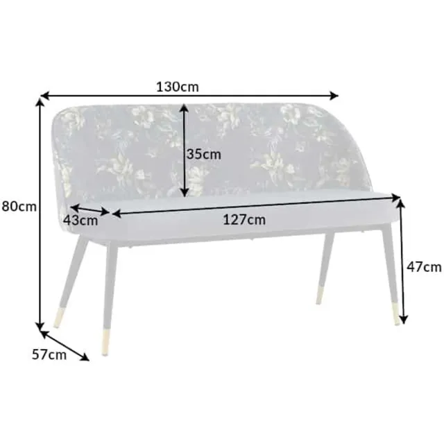 Invicta Interior Design bank PRET-A-PORTER grijs fluweel bloemmotief en gouden voetdoppen - 41707 Zie omschrijving