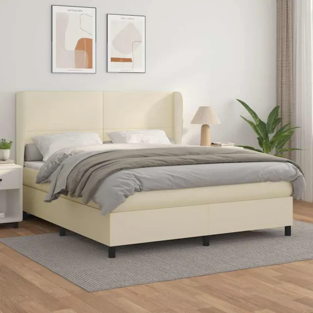 vidaXL Boxspring met matras kunstleer crèmekleurig 160x200 cm
