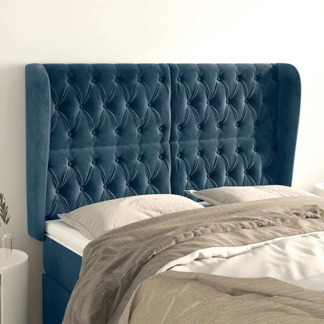 vidaXL Hoofdbord met randen 163x23x118/128 cm fluweel donkerblauw blauw