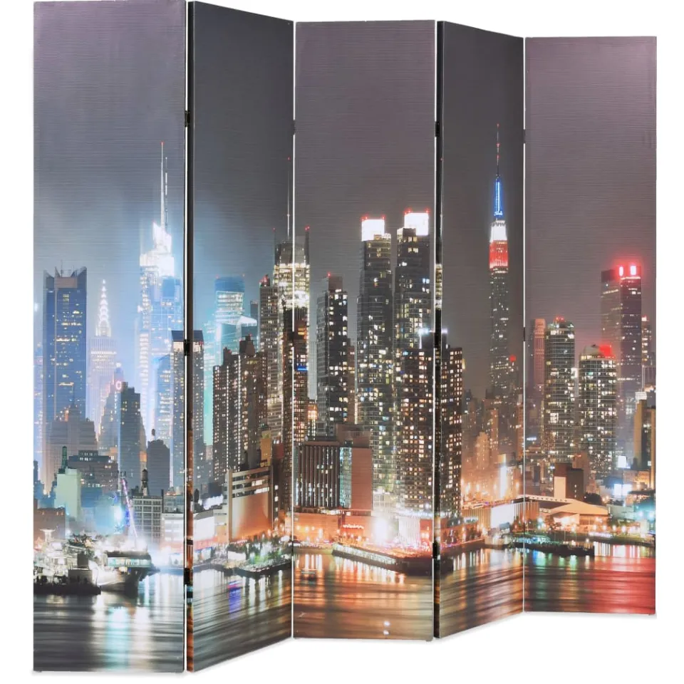 vidaXL Kamerscherm inklapbaar New York bij nacht 200x170 cm meerkleurig, foto 2