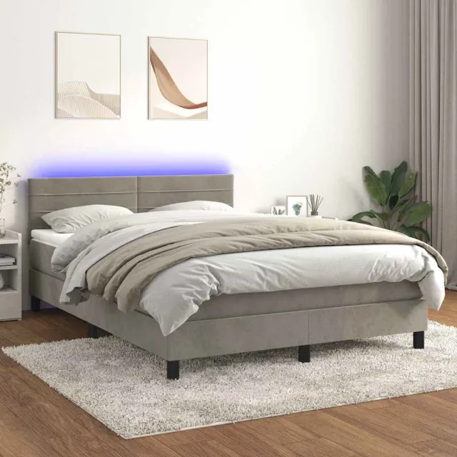 vidaXL Boxspring met matras en LED fluweel lichtgrijs 140x200 cm grijs