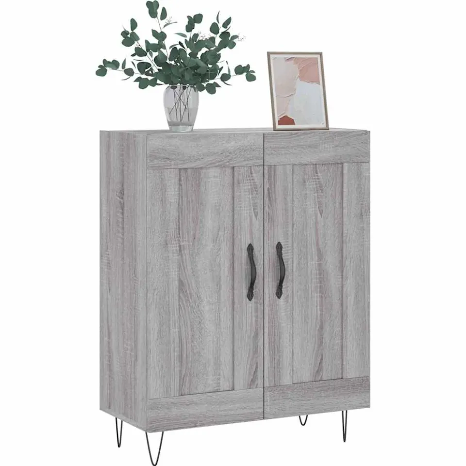 vidaXL Dressoir 69,5x34x90 cm bewerkt hout grijs sonoma eikenkleurig, foto 4