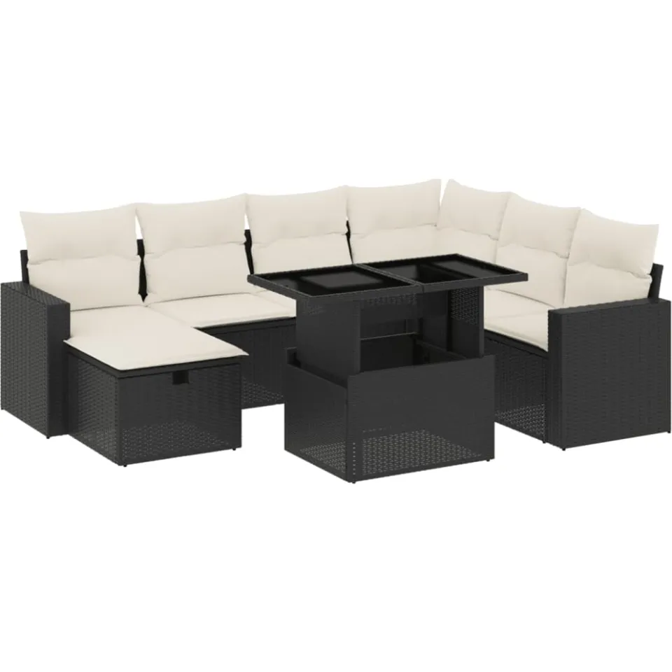 vidaXL 8-delige Loungeset met kussens poly rattan zwart, foto 3