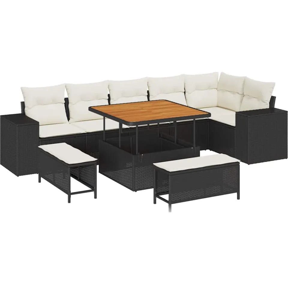 vidaXL Tuin Sofa Set 9 st Zwart poly rattan, foto 3