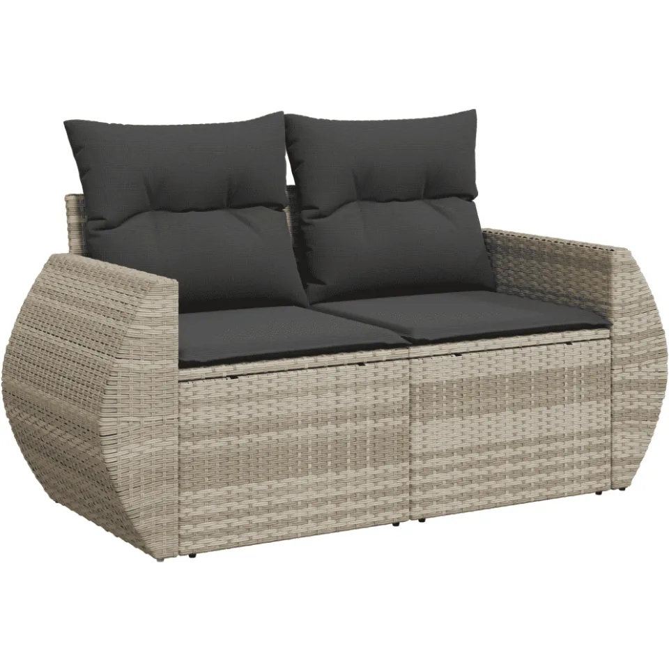 vidaXL 11-delige Loungeset met kussens poly rattan lichtgrijs grijs, foto 4