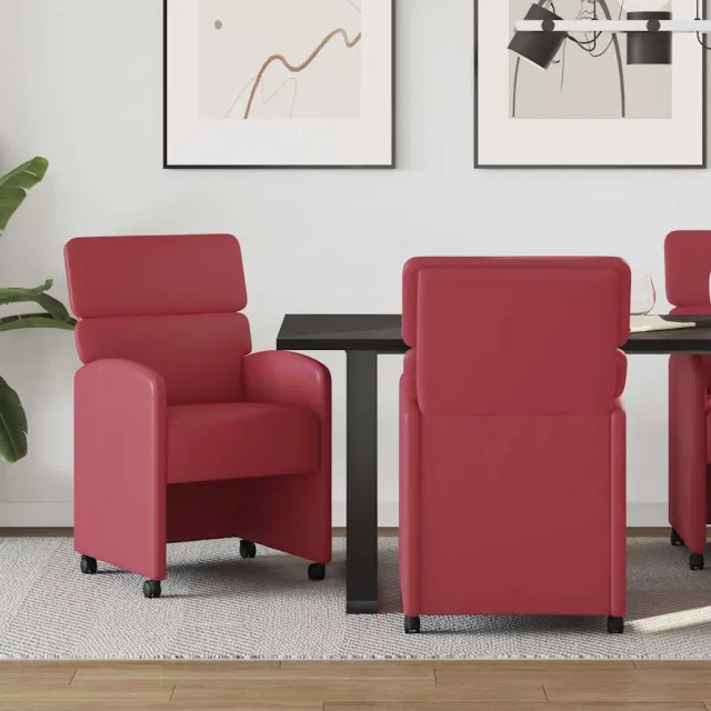 vidaXL Eetkamerstoelen met Wieltjes 2 st Kunstleer Wijnrood, foto 2