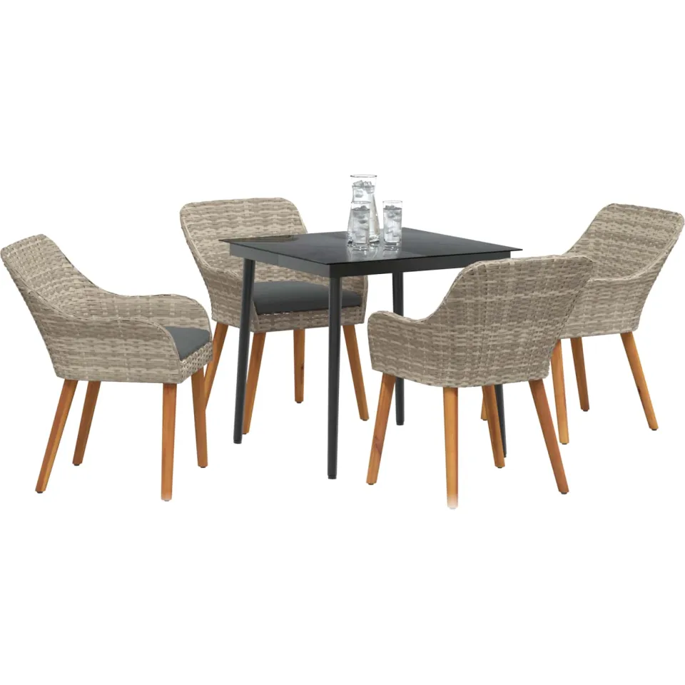 vidaXL Tuin eettafelset 5 st Lichtgrijs poly rattan