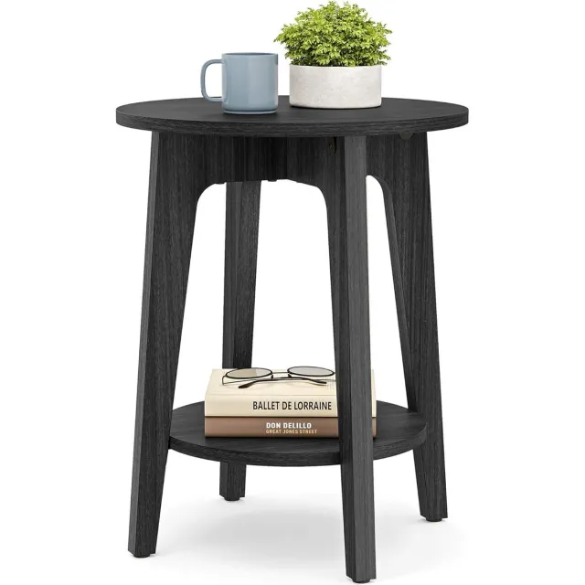 Acaza Bijzettafel - Nachtkastje - Antraciet - 40 x 50 cm (B x H) - Kleine Salontafel - Banktafel - Salontafel rond - Salontafel Zwart - Ronde Salontafel - Salontafel hout