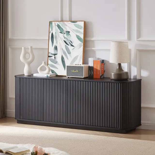 REDOM Sideboard - Golvend Frontpaneel - Modern - Voor Woonkamer Of Hal - MDF - Zwart