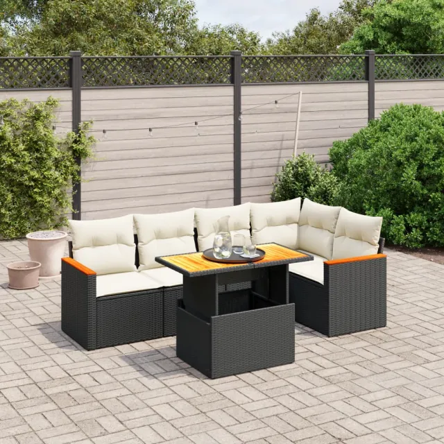 vidaXL 6-delige Loungeset met kussens poly rattan zwart, foto 2