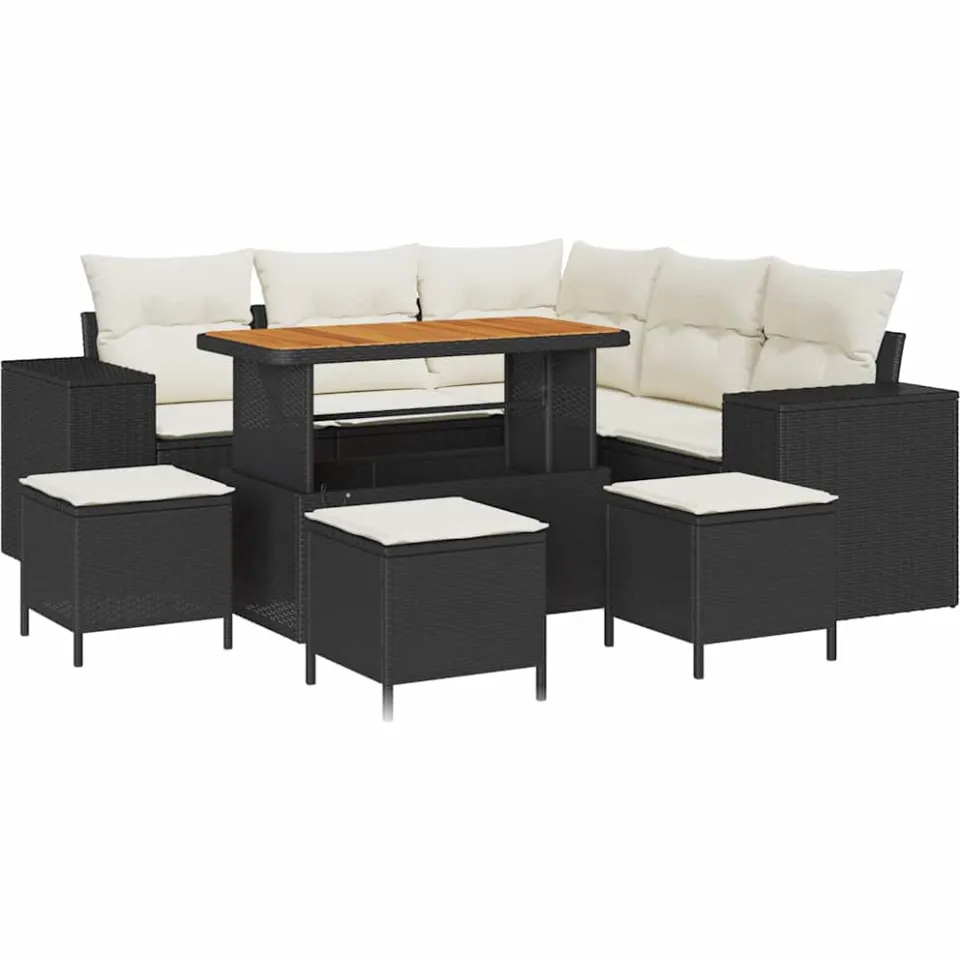 vidaXL Tuin Sofa Set 9 st Zwart poly rattan, foto 3
