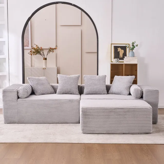 MODENUIT Hoekbank 266 cm - Modulaire L-Opstelling Met Chaise Longue - Voor Woonkamer - Chenille - Grijs