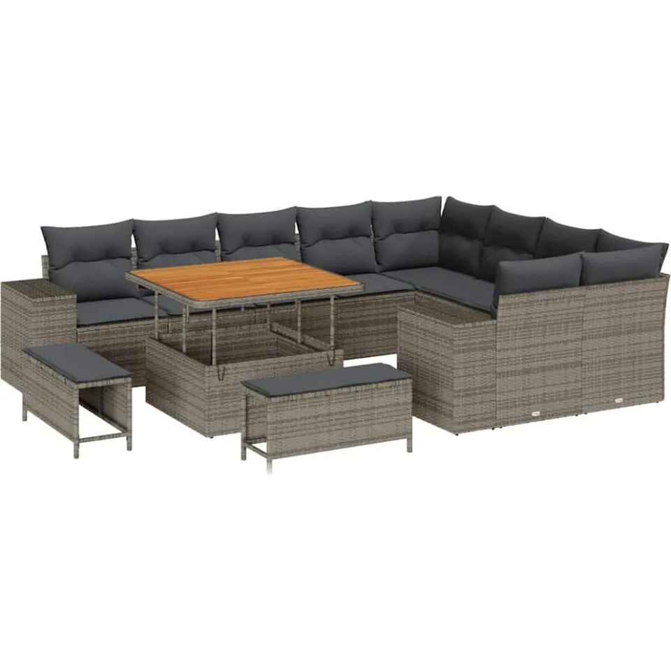 vidaXL Tuin Sofa Set 12 st Grijs poly rattan