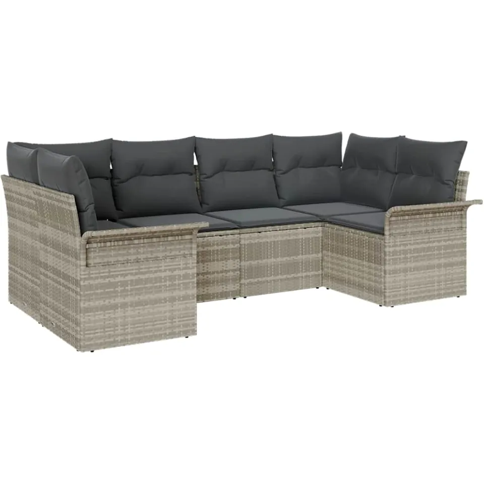 vidaXL Tuin Sofa Set 6 st Lichtgrijs Poly riet, foto 4