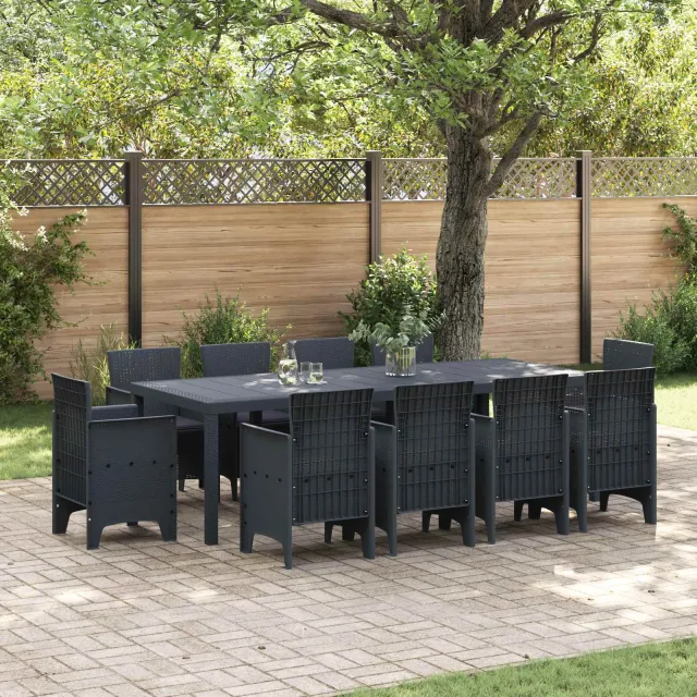 vidaXL Tuin Eetset 11 st Antraciet Polypropyleen Anthraciet