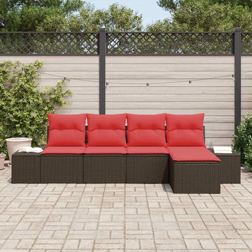 vidaXL Tuin Sofa Set 5 st Bruin en Rood poly rattan, foto 3