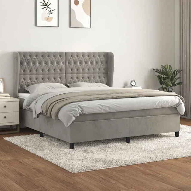 vidaXL Boxspring met matras fluweel lichtgrijs 160x200 cm grijs