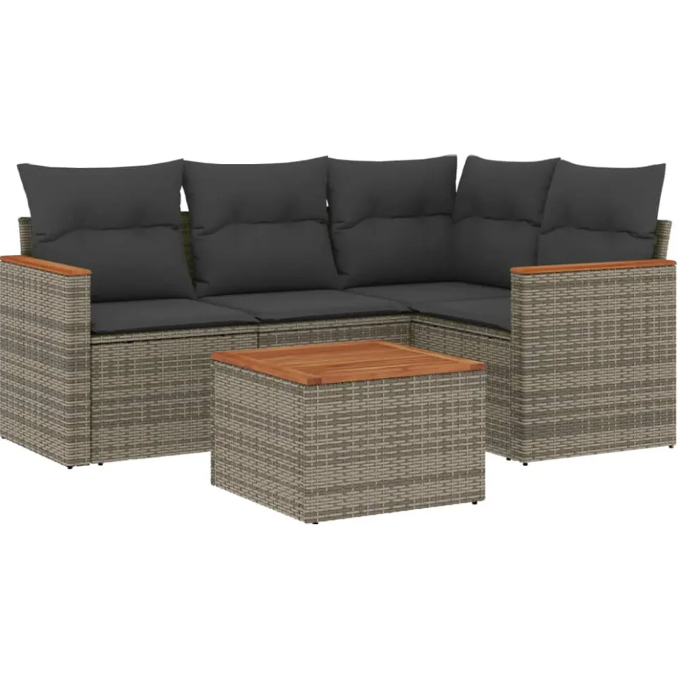 vidaXL 5-delige Loungeset met kussens poly rattan grijs, foto 3