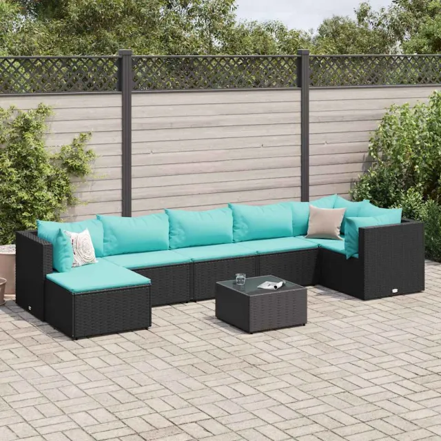 vidaXL 8-delige Loungeset met kussens poly rattan zwart, foto 2