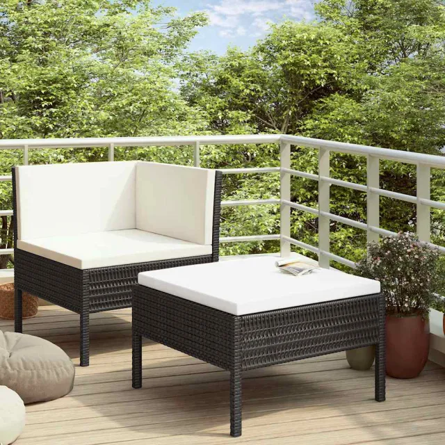 vidaXL 2-delige Loungeset met kussens poly rattan zwart, foto 2