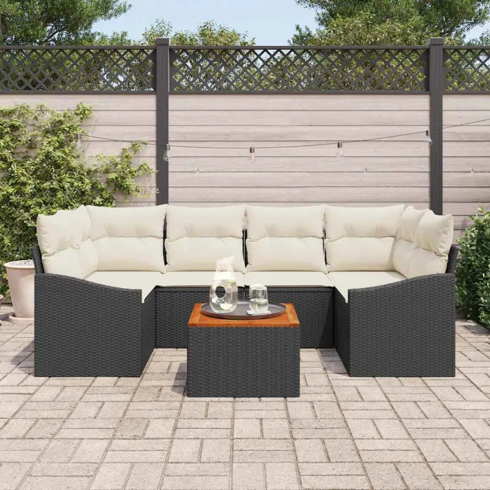 vidaXL Tuinbankenset 7 st Zwart en Crème poly rattan, foto 3