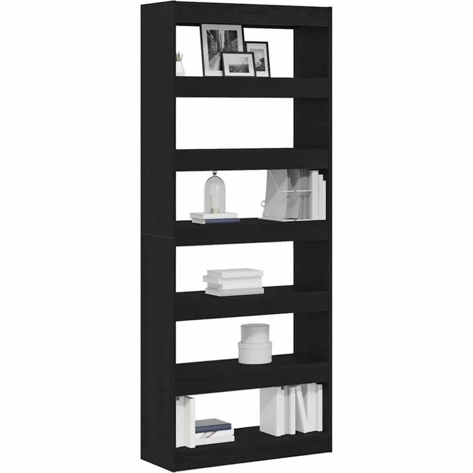 vidaXL Boekenkast 6-laags 80 x 30 x 198 cm Bewerkt hout Zwart Eiken, foto 2