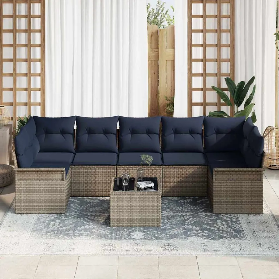 vidaXL Tuin Sofa Set 8 st Grijs poly rattan, foto 3