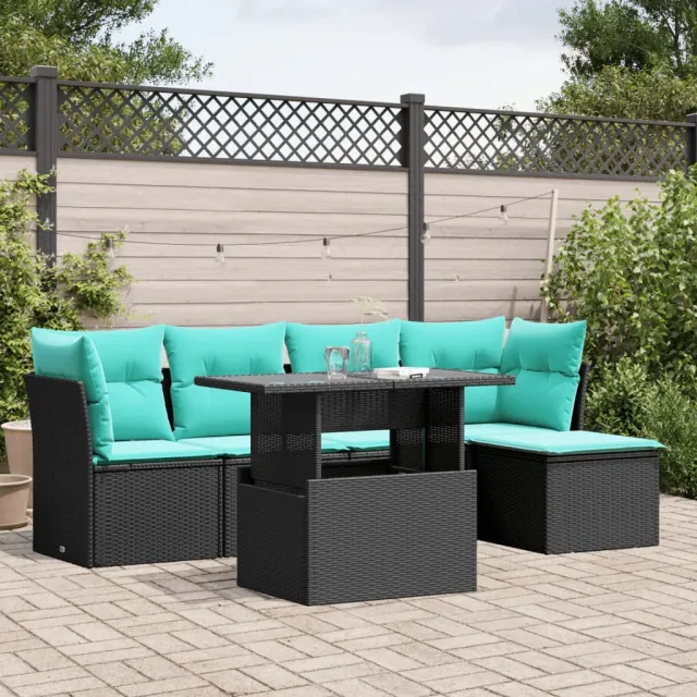 vidaXL 6-delige tuinbankset met kussens van zwart polyrotan, foto 2