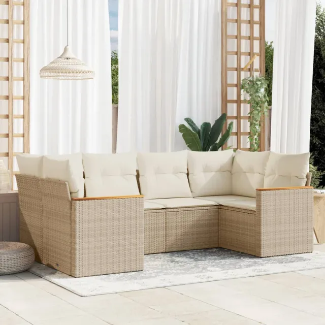 vidaXL 6-delige Loungeset met kussens poly rattan beige, foto 2