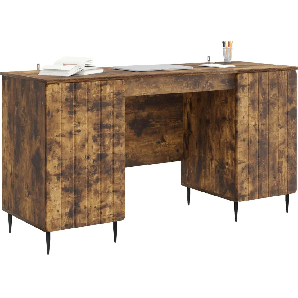 vidaXL Bureau Gerookt eiken 142,5 x 50 x 75 cm Bewerkt hout Bruin