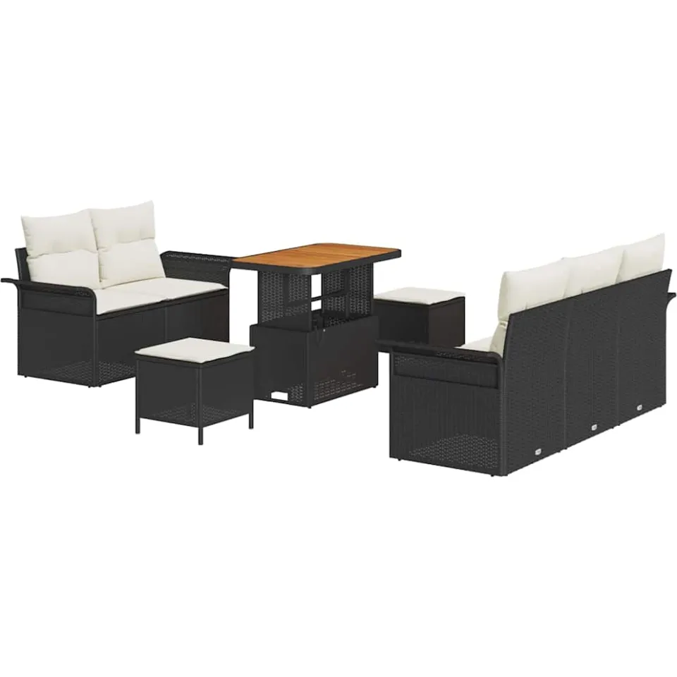 vidaXL Tuinbankenset 8 st Zwart poly rattan