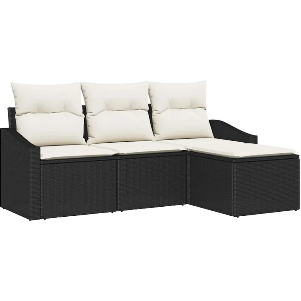 vidaXL Bankstel 4 st Zwart poly rattan