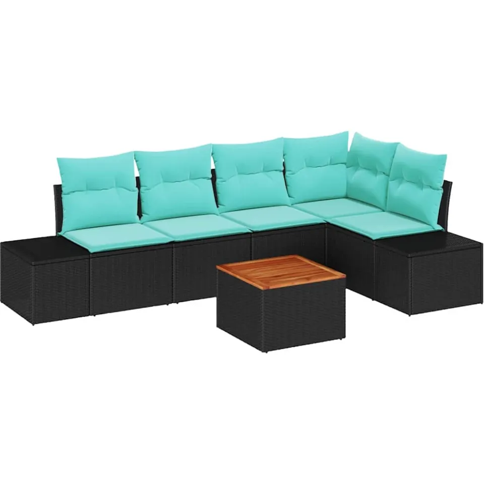vidaXL Tuinbankenset 6 st Zwart en Turquoise poly rattan