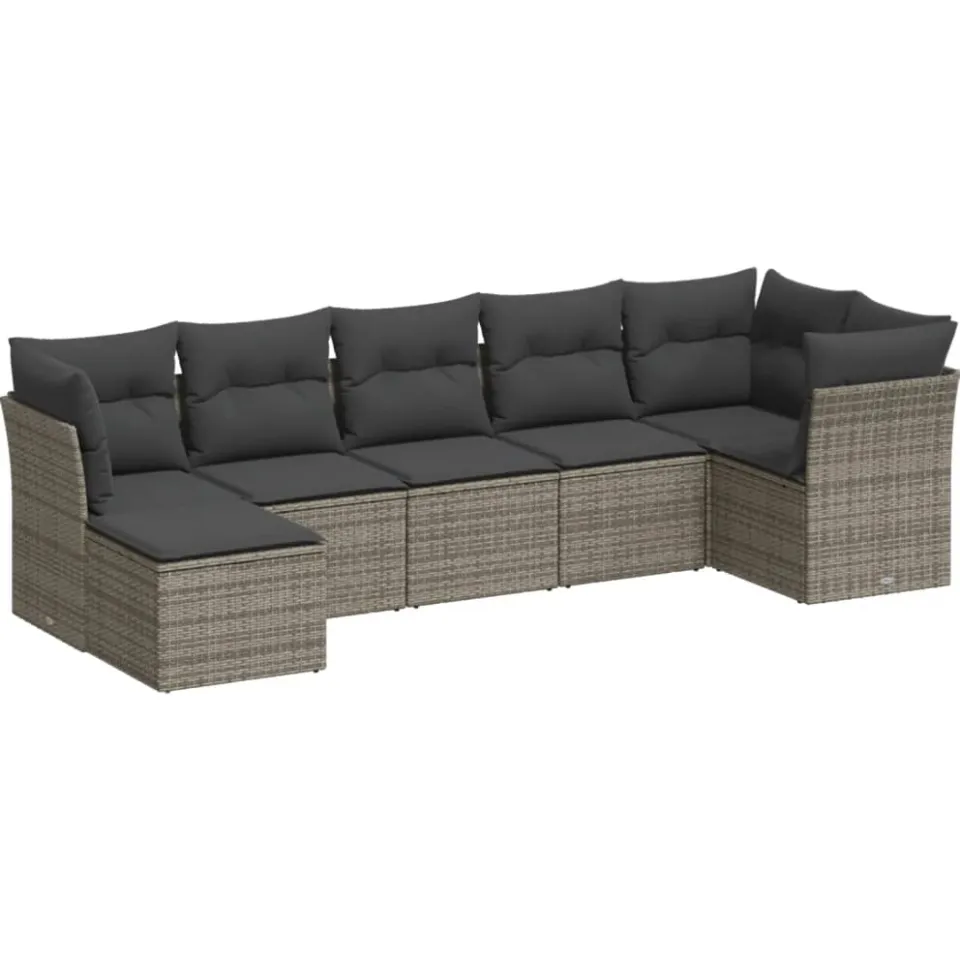 vidaXL 7-delige Loungeset met kussens poly rattan grijs, foto 3