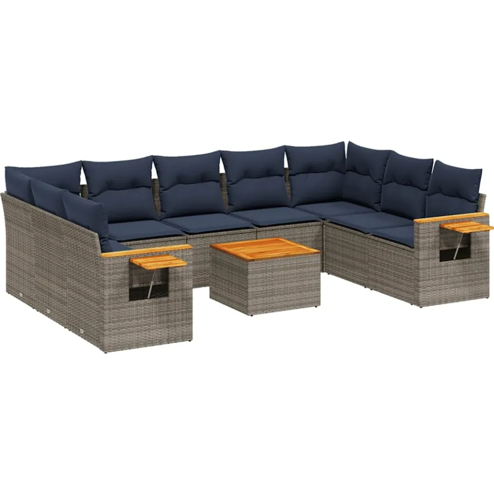vidaXL 10-delige Loungeset met kussens poly rattan grijs, foto 3