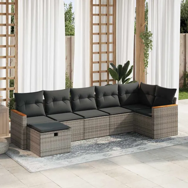 vidaXL 7-delige Loungeset met kussens poly rattan grijs, foto 2