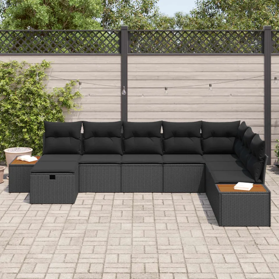 vidaXL Tuin Sofa Set met kussen met opslag Zwart poly rattan, foto 3