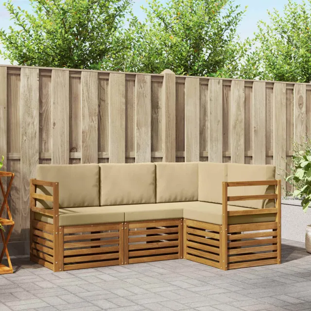 vidaXL Buiten bankenset 4 st 4-zits Natuurlijk en Beige