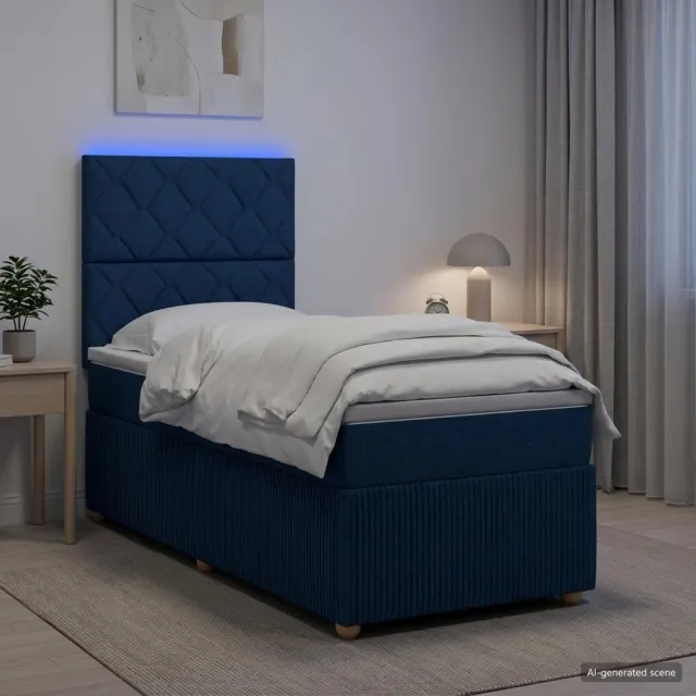 vidaXL LED Boxspring Bed met Matras Blauw 80 x 200 cm Stof