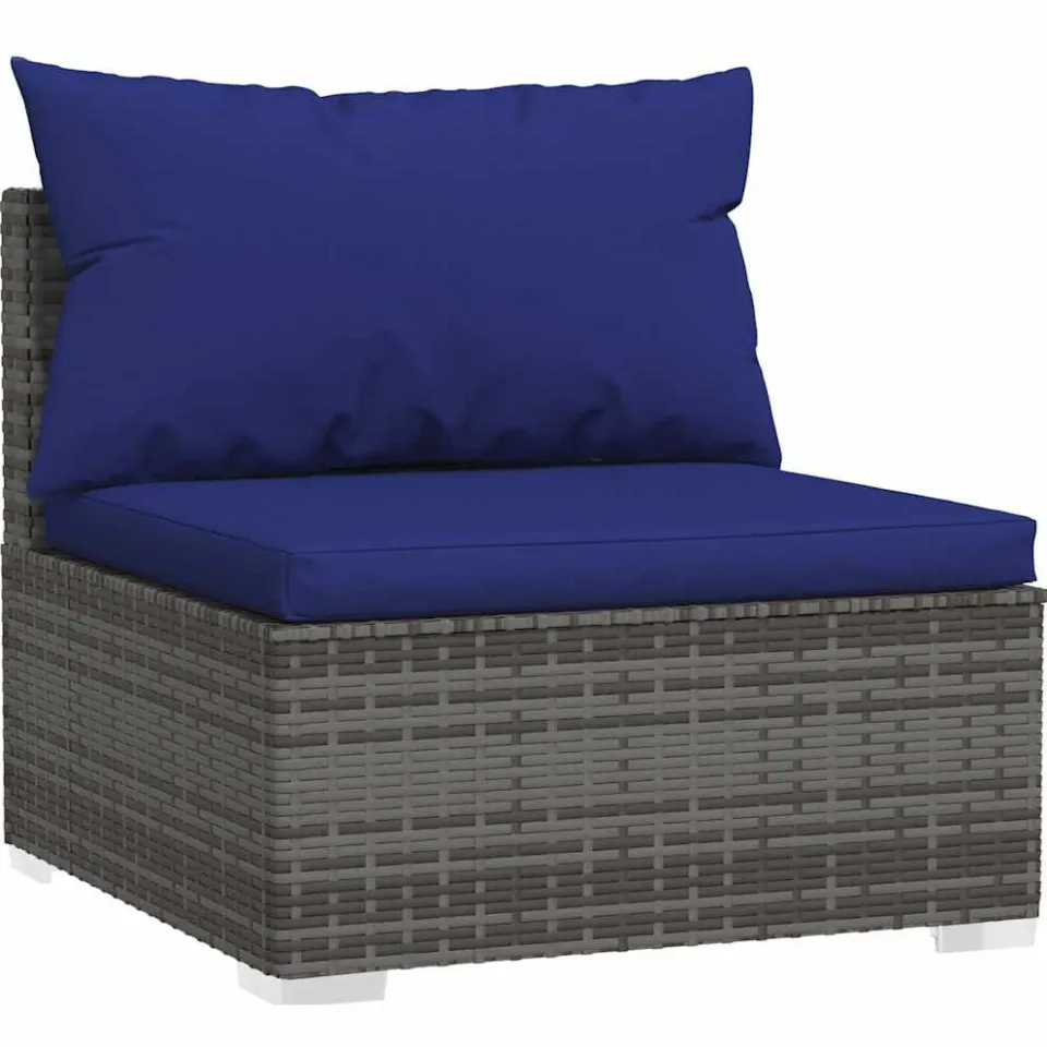 vidaXL Tuinbank 3-zits met kussens poly rattan grijs