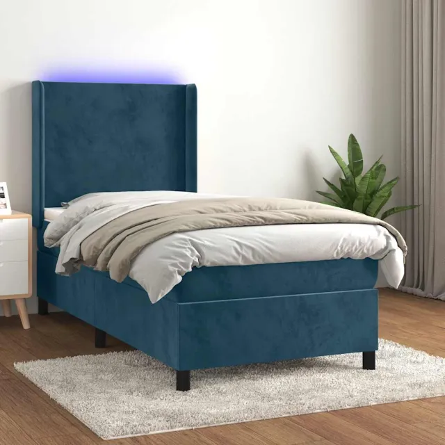 vidaXL Boxspring met matras en LED fluweel donkerblauw 100x200 cm blauw