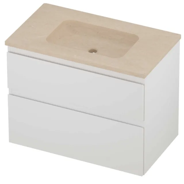 Proline Rollo Badmeubelset Hardsteen Elegant Zonder Kraangat 80x46x62 cm Sand Stone Mat Wit