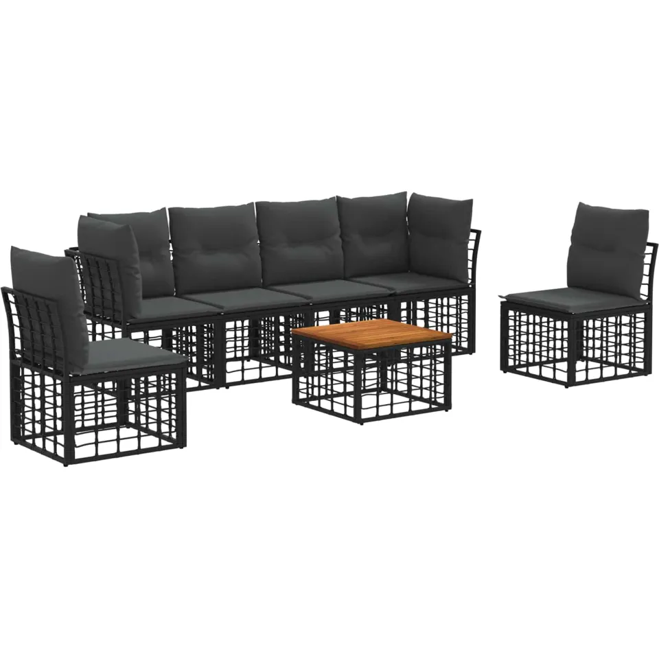 vidaXL Buiten bankenset 7 st Zwart en Donkergrijs Polyester, foto 3