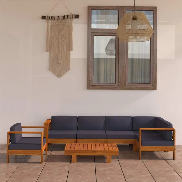 vidaXL 7-delige Loungeset met donkergrijze kussens acaciahout grijs, foto 2